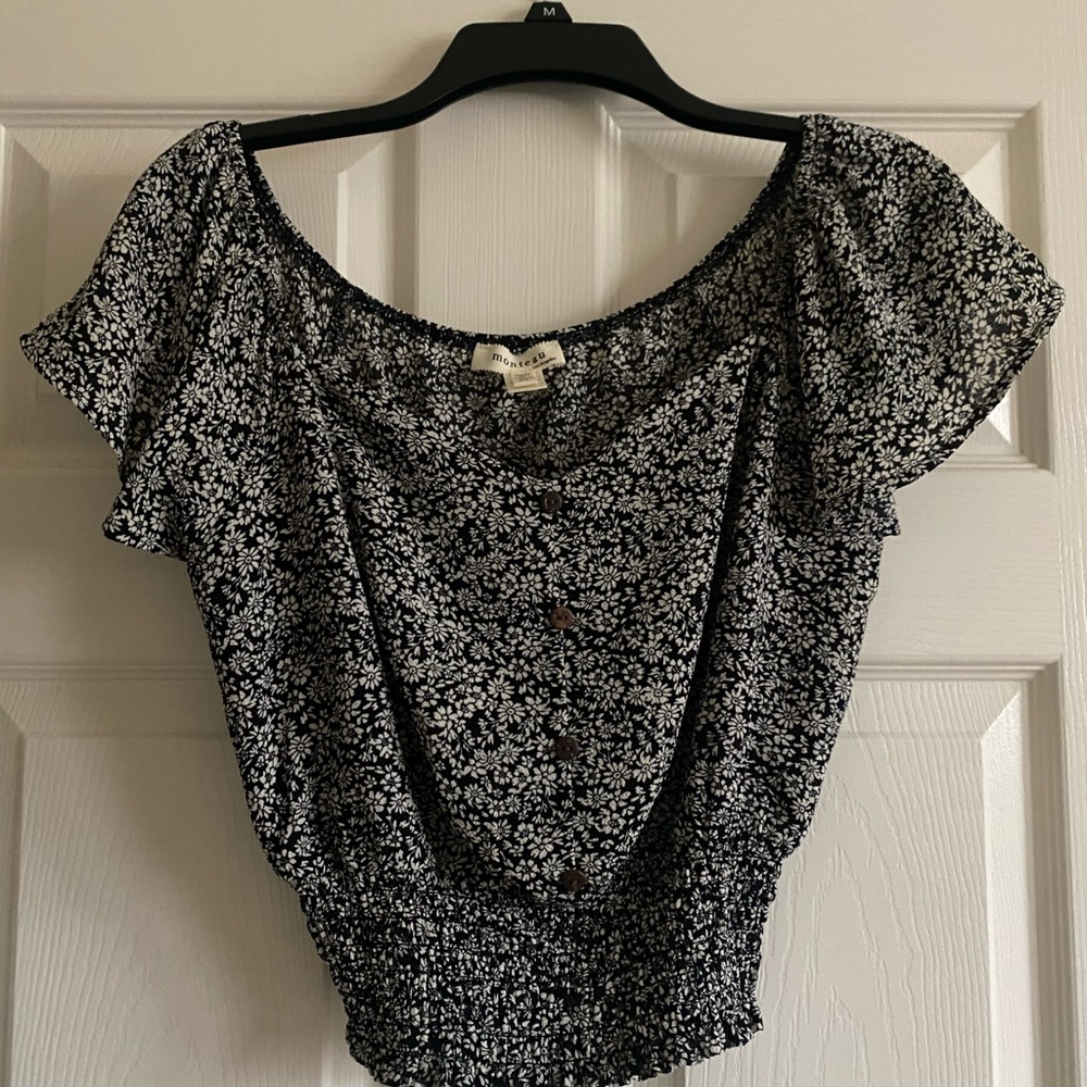 Black and cream floral crop top